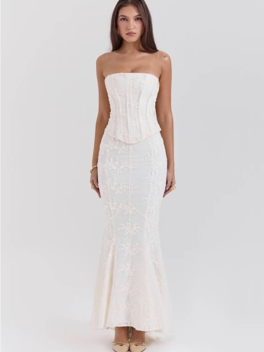 Strapless Ivory Lace Maxi Skirt